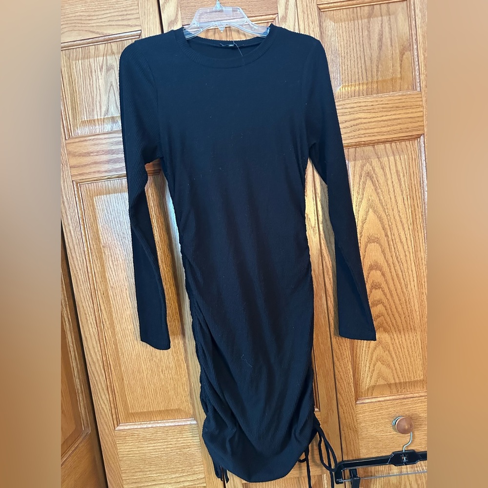 Love Tree Black BodyCon Ruched Knot Dress | Size L